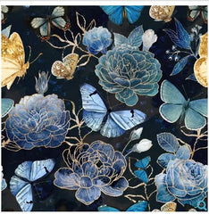 *Asian - Gilded Wings - Butterflies, Peonies & Roses - 5076-05 - Black - By the Half Yard