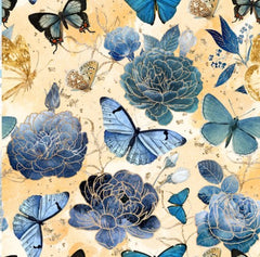 *Asian - Gilded Wings - Butterflies, Peonies & Roses - 5076-03 - Soft Butter Yellow - By the Half Yard