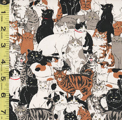 *Japanese - Novelty - Cosmo Small Compact Cats - Oxford Cloth - AP41401-1A - Natural