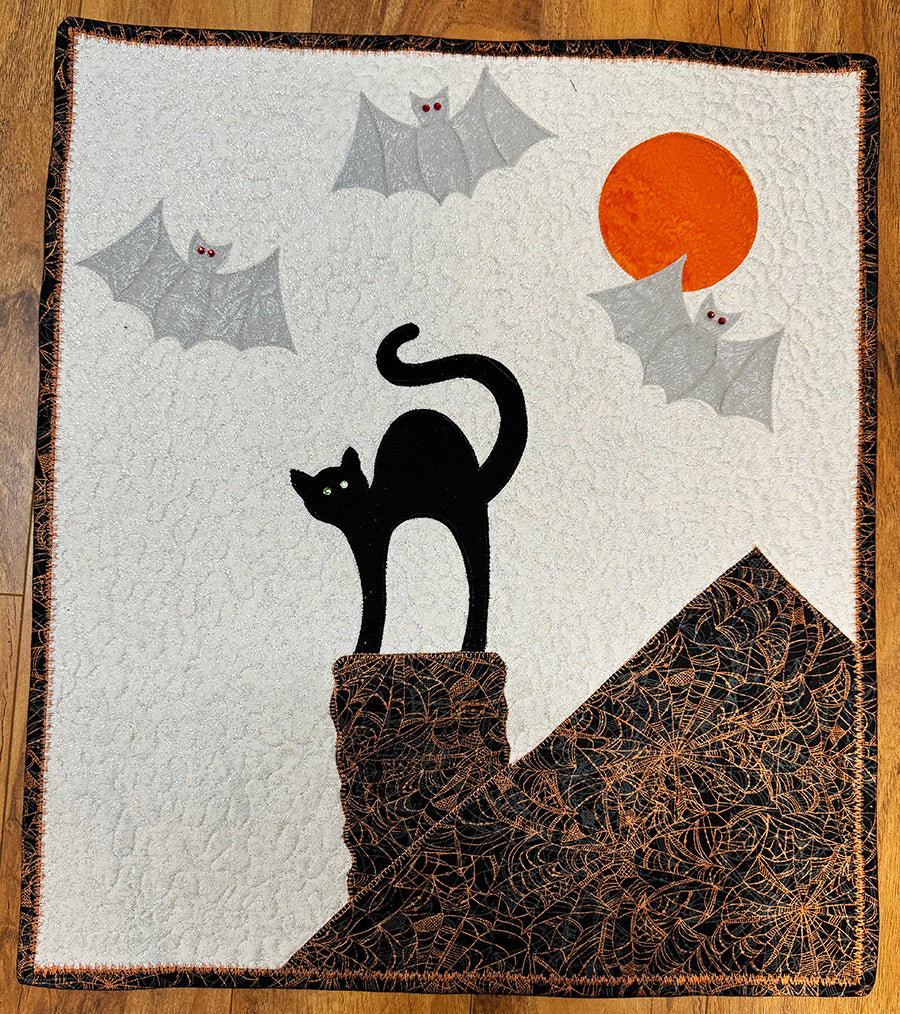 *Quilt - Wall Hanging Quilt - Halloween Bats & Cat