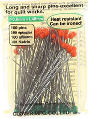 Notions - Clover Quilting Glass Head Pins # 2508 - Long & Sharp - 100/ Box