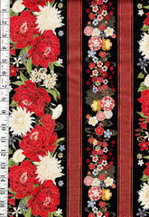 *Asian - LOTUS GARDEN - Pretty Floral Stripe - CM3662 - Black - By the Half Yard