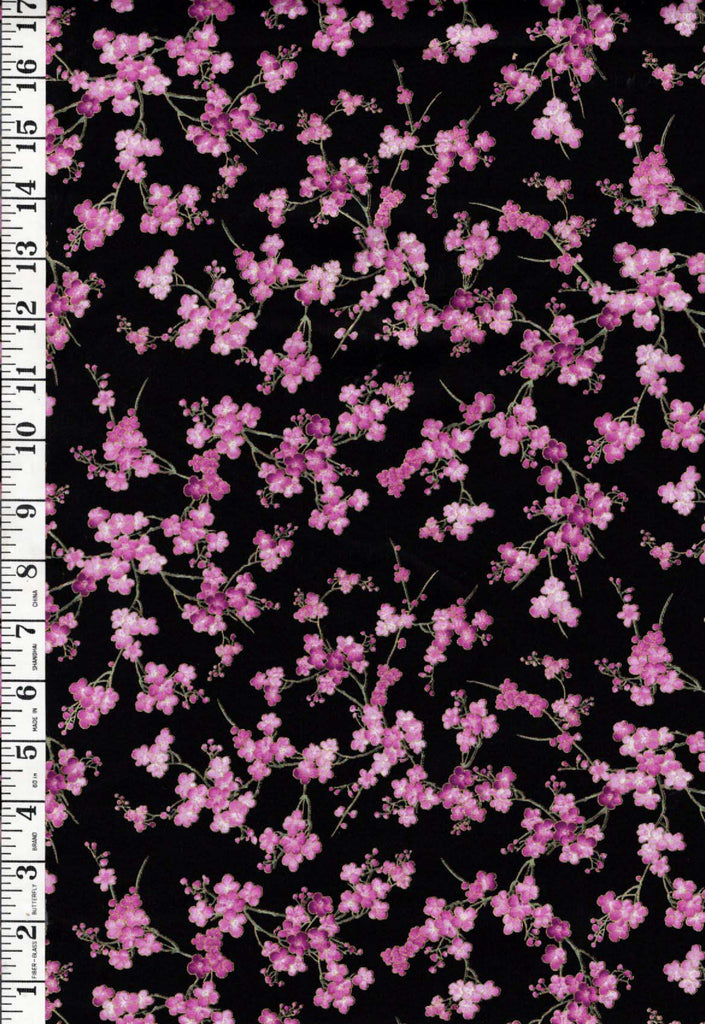 *Asian - SHIZUKA - Small Cherry Blossom (Sakura) Branches - FLEUR-CM3165 - BLACK - By the Half Yard