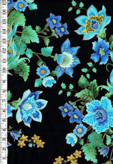 *Asian - Ornate Peacock & Floral Garden - Plume 8662 - Black - By the Yard