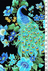 *Asian - Ornate Peacock & Floral Garden - Plume 8662 - Black - By the Yard