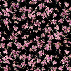 *Asian - SHIZUKA - Small Cherry Blossom (Sakura) Branches - FLEUR-CM3165 - BLACK - By the Half Yard