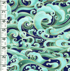 *Asian - SHIZUKA - Stylized Crested Waves - FLEUR-CM3170 - AQUA - GREEN - By the Half Yard