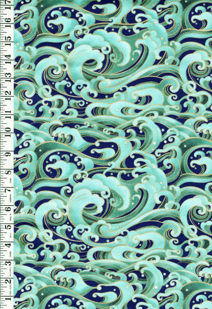*Asian - SHIZUKA - Stylized Crested Waves - FLEUR-CM3170 - AQUA - GREEN - By the Half Yard