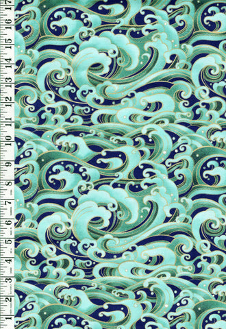 *Asian - SHIZUKA - Stylized Crested Waves - FLEUR-CM3170 - AQUA - GREEN - By the Half Yard
