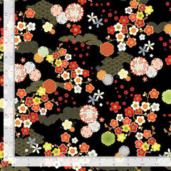 *Asian - LOTUS GARDEN - Small Floating Blossoms & Wave Motif - CM3665 - Black - By the Half Yard