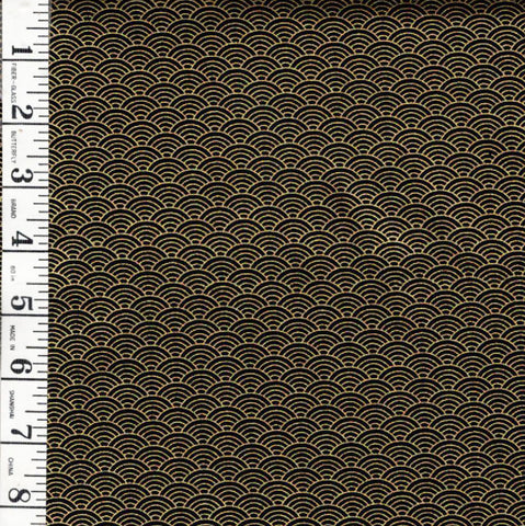 *Asian - LOTUS GARDEN - Small Japanese Seigaiha (Wave) - CM3670 - Black - By the Half Yard
