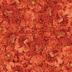*Asian - IMPERIAL BLOOM - Compact Tonal Peonies - CM4373-RED - By the Half Yard