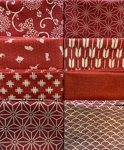 *Fat Quarter Color Pack - 8 Japanese Traditional Prints - Rustic Brick Reds