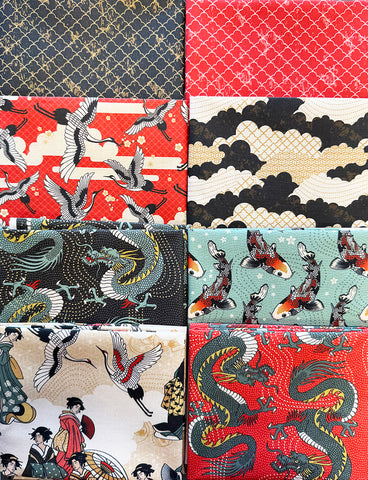 Fat Quarter Color Pack - Geisha, Cranes, Koi & Dragons - 8 Fat Quarters