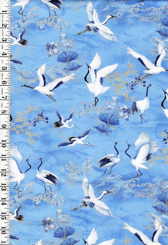 *Asian - Moonlight Collection - Cranes, Crested Waves & Lotus - LOTUS-CM3986 - Sea - By the Half Yard