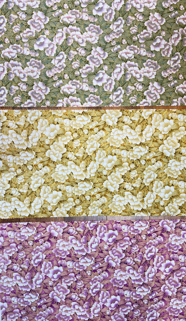 Kona Bay - Floral Bundle - Packed Camelias - 3 pieces - 12" x 22" - Green, Yellow & Magenta