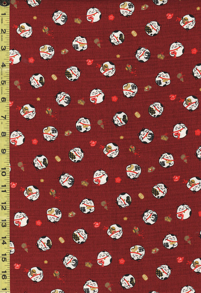 *Japanese - Novelty - Small Floating Maneki Neko Cat Balls - Dobby Weave - AP32702-2B - Dark Red