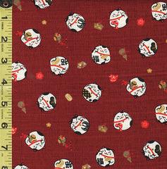 *Japanese - Novelty - Small Floating Maneki Neko Cat Balls - Dobby Weave - AP32702-2B - Dark Red