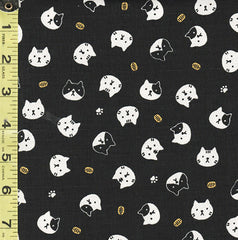*Japanese - Novelty - Small Floating Cat Faces - Dobby Weave - AP41903-1E - Black