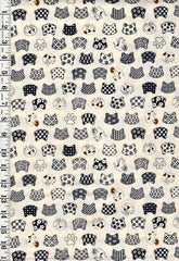 Japanese Novelty - Small Decorative Cat Faces & Small Cats with Gold Coins - Hishiei - H-6856-3A - Ecru - Last 3/4 yard piece