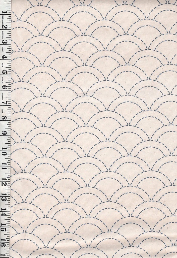 Sashiko Fabric - Pre-printed Sashiko Fabric - Wave Design (Seigaiha) - Natural - 103C