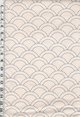 Sashiko Fabric - Pre-printed Sashiko Fabric - Wave Design (Seigaiha) - Natural - 103C