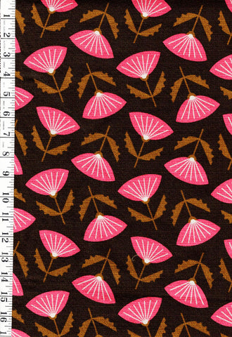 *Asian - Stylized Blossoms - Cloud 9 Organic Cotton - Soft & Drapey - Olive Brown - 52
