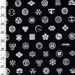 Japanese - Cosmo - Silver Metallic Crests - Black - AP51803-3B - By the Half Yard