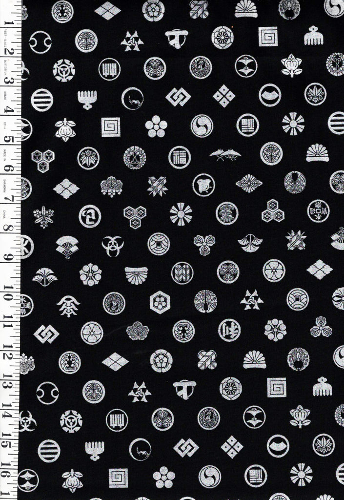 Japanese - Cosmo - Silver Metallic Crests - Black - AP51803-3B - By the Half Yard