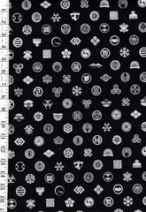 Japanese - Cosmo - Silver Metallic Crests - Black - AP51803-3B - By the Half Yard