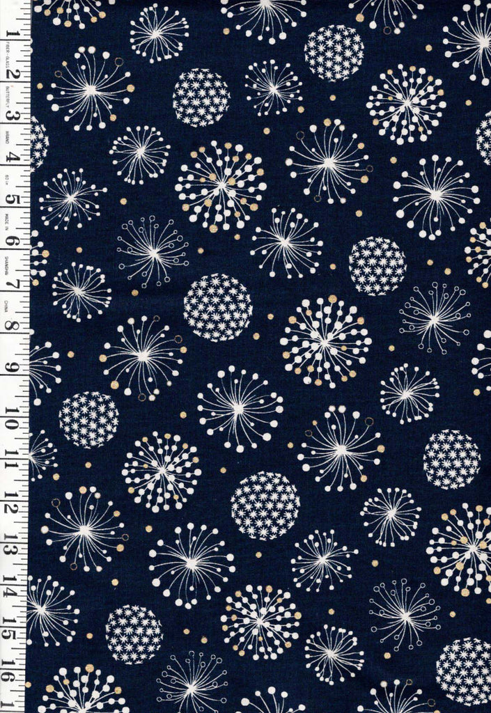 *Japanese - Cosmo Floating Puff Blossoms - Oxford Cloth - Dark Navy - Last 1 yard