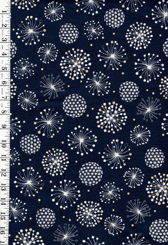 *Japanese - Cosmo Floating Puff Blossoms - Oxford Cloth - Dark Navy - Last 1 yard