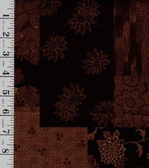 *Japanese - Cosmo Floral Patchwork with Japanese Motifs - Dobby Weave - Brown - Last 1 Yard
