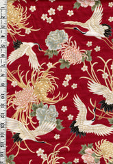 *Japanese - Cosmo Flying Cranes, Mums, Peonies & Cherry Blossoms - Shantung Dobby Weave - AP42901-2C - NAVY