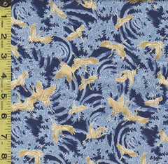 *Japanese - Sevenberry Small Gold Metallic Cranes & Crest Waves - SB-850429-D1-3 - Blue - Navy