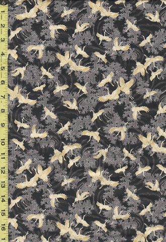 Japanese - Sevenberry Small Gold Metallic Cranes & Crest Waves - SB-850429-D1-1 - Gray - Black