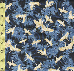 *Japanese - Sevenberry Small Gold Metallic Cranes & Crest Waves - SB-850429-D1-2 - Navy - Black