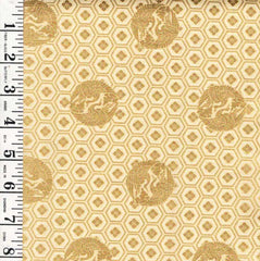 *Quilt Gate - Crane Crests & Hexagons - Gold Metallic - HR3530-13A - Cream - By the Half Yard
