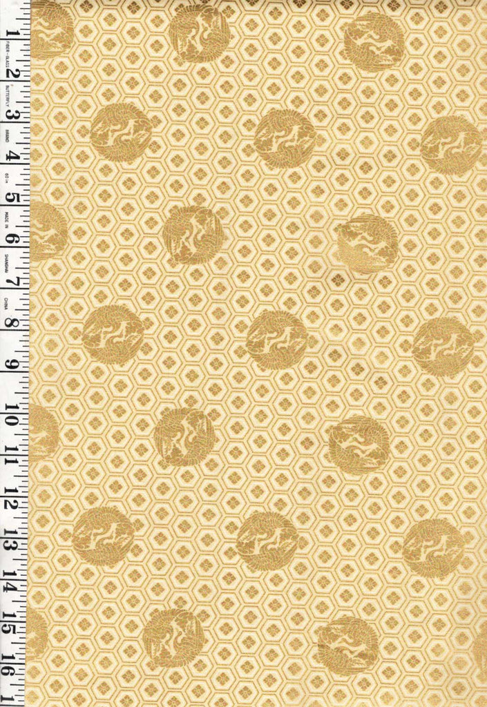 *Quilt Gate - Crane Crests & Hexagons - Gold Metallic - HR3530-13A - Cream - By the Half Yard
