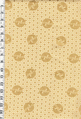 *Quilt Gate - Crane Crests & Hexagons - Gold Metallic - HR3530-13A - Cream - By the Half Yard