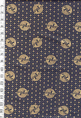 *Quilt Gate - Crane Crests & Hexagons - Gold Metallic - HR3530-13E - Navy - By the Half Yard