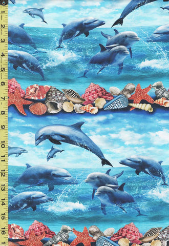 *Tropical - Jewels of the Sea - Dolphins & Seashell Stripe - DCX11129 - AQMA-D