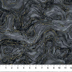 Fabric Art - Northcott Midas Touch - Abstract Gold Metallic Ripples - DM26835-99 - Black Gray