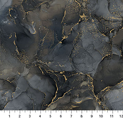 *Fabric Art - Northcott Midas Touch - Abstract Gold Metallic Rockery - DM27630-98 - CHARCOAL