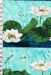 *Fabric Art - Northcott Tranquil Waters - Dragonflies, Lotus Leaves & Water Lily Stripe - DP27207-48 - Turquoise