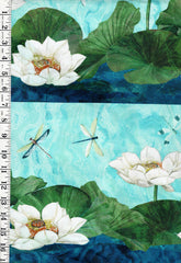 *Fabric Art - Northcott Tranquil Waters - Dragonflies, Lotus Leaves & Water Lily Stripe - DP27207-48 - Turquoise