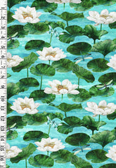 *Fabric Art - Northcott Tranquil Waters - Dragonflies, Lotus Leaves & Water Lilies - DP27208-68 - Turquoise