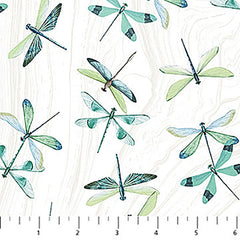 *Fabric Art - Northcott Tranquil Waters - Dragonflies A Flutter - DP27209-10 - White