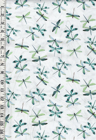 *Fabric Art - Northcott Tranquil Waters - Dragonflies A Flutter - DP27209-10 - White