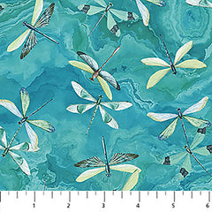 *Fabric Art - Northcott Tranquil Waters - Dragonflies A Flutter - DP27209-46 - Aqua